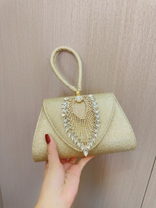 Women Evening Clutch Bag Gold Glitter Rhinestone Heart Decoration Wedding Party Handbag With Detachable Chain Strap
