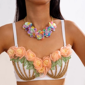 Mode 3D Blumen Halskette Und Ohrringe Schmuck Für Frauen Acryl Harz Floral Choker Mit Kunstperlen Quaste