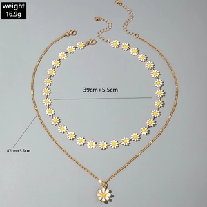 Dual layer daisy flower necklace with dimensions 39-47cm and 16.9g weight details