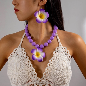 Bijoux Collier Et Boucles Oreilles Pendentif Fleur Frangipanier Coeur Perles Résine Acrylique Style Plage Été Pour Femmes
