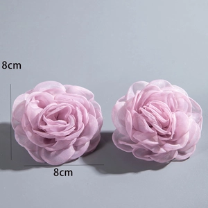Detail of 8cm purple chiffon faux rose flower with layered petals for DIY jewelry