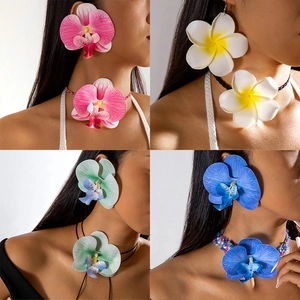 Collier Et Boucles D'oreilles Fleur Orchidée Frangipanier Réaliste Choker Style Vacances Tropicales Bohème Pour Femmes