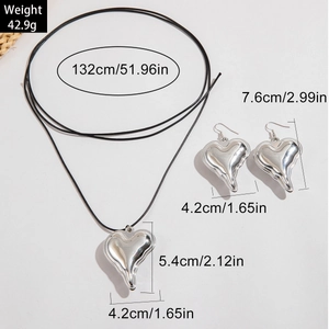 Silver heart pendant necklace and earrings set with dimensions and weight specs