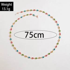 Detail of colorful beaded eyewear chain showing 75cm length and 13.1g weight specification