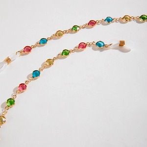 Colorful gemstone eyewear chain with gold links and non-slip silicone loops