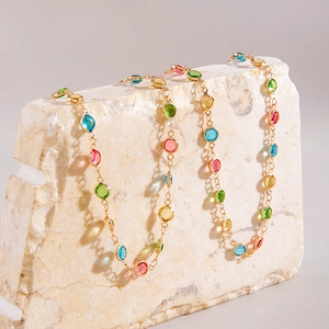 Chic multi-color crystal spectacle chain for sunglasses with gold metal bezel-set gems