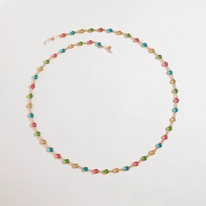 Chic gold eyewear chain with colorful crystal beads and anti-slip rubber loops