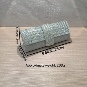 Dimensioni dettagliate della pochette da sera con strass argento e guscio rigido