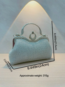 Pochette de soirée argentée élégante avec strass brillants et poignée en métal pour mariages