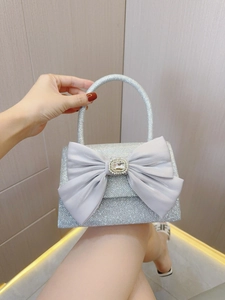 Glitter Evening Bag With Large Satin Bow Rhinestone Shimmer Handbag For Wedding Party Prom Women