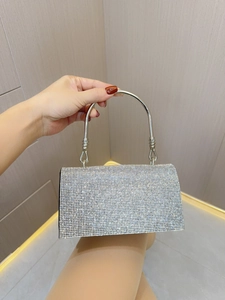 Elegant silver rhinestone evening handbag with metallic handle for wedding parties