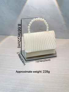 Pleated Evening Bag With Artificial Pearl Handle Satin Clutch Handbag For Wedding Party Banquet Elegant For Women