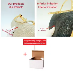 Detail of luxury evening clutch bags with firm structure and secure packaging box