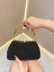 Luxury Beaded Evening Bag For Women Faux Pearl Handbag With Gold Metal Handle Rhinestone Clutch For Wedding Party Banquet
