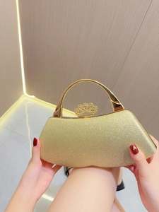 Elegant gold rhinestone evening clutch bag with metal handle for wedding and parties