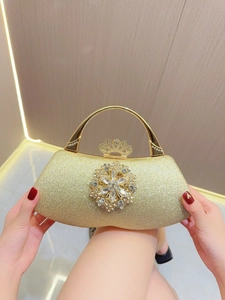 Glitter Evening Bag Rhinestone Flower Hollow Out Metal Handle Clutch For Wedding Party Prom Elegant Luxury Women Purse