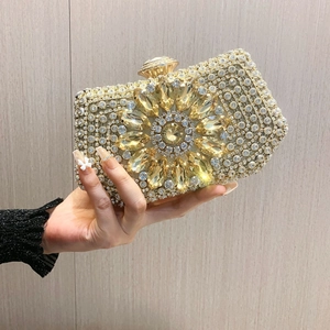 Luxury Rhinestone Evening Clutch Bag With Sunflower Crystal Flower Decoration Metal Frame For Women Wedding Party