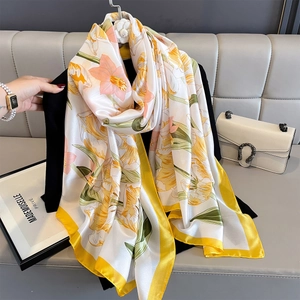 Elegant Floral Print Faux Satin Satin Shawl Scarf Sun Protection Lightweight Large Beach Wrap For Women