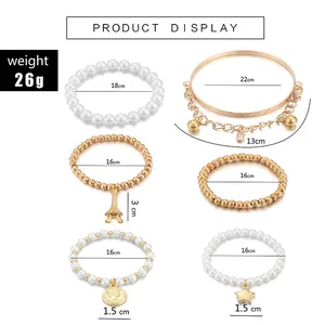 Guide des tailles pour l'ensemble de 6 bracelets en perles et perles dorées