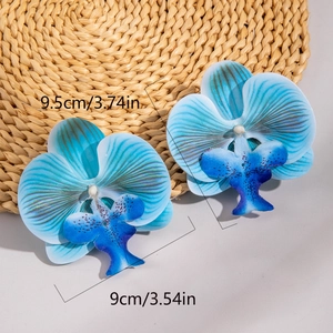 Dettaglio di un fiore di orchidea in tessuto sfumato blu da 9,5 cm con dimensioni
