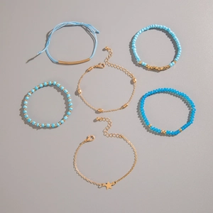 Ensemble de 6 bracelets bohèmes avec perles bleues et breloques étoiles dorées