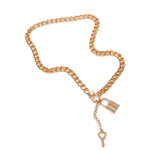 Chunky gold chain necklace with heart key padlock pendant and OT toggle closure