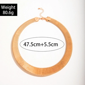 Detailed view of gold textured metal choker necklace with weight and size specifications