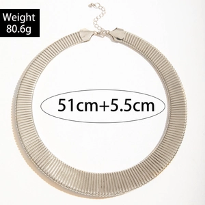 Detail of silver metallic choker necklace with lobster clasp and adjustable extension chain