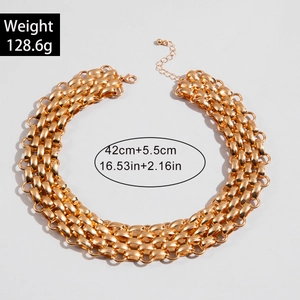 Detail of chunky gold braided necklace with lobster clasp and adjustable extension chain