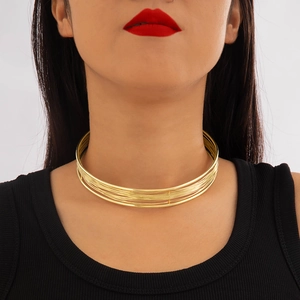 Minimalist multi-layer gold metal choker necklace for women with a modern geometric design