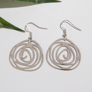 Irregular spiral silver drop earrings with a modern geometric rose silhouette design