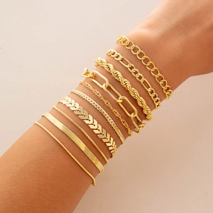 Alloy Faux Artificial Pearl Rhinestone Jewelry For Women Snake Chain Paperclip Rope Link Adjustable Bracelets