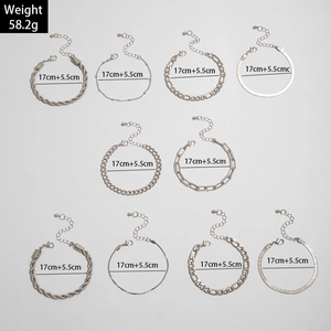 10-piece silver chain bracelet set featuring snake, wheat, and flat link styles