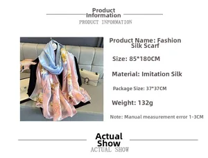Detail of silk-satin scarf measuring 85x180cm with floral print and soft texture
