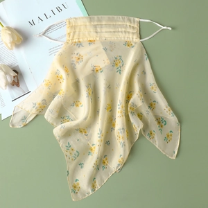Women Sun Protection Mulberry Silk Face Mask Floral Printed Neck Cover Breathable Adjustable Ear Loops Summer Outdoor Driving Accessory