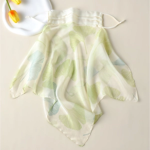 Floral mulberry silk sun protection face mask with ginkgo leaf pattern and ear loops