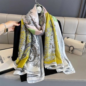 Paisley Print Scarf Shawl For Women Large Elegant Color Block Floral Faux Satin Wrap Fashion Accessory