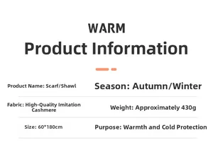Detailed size and material chart for 60x180cm cashmere shawl for autumn and winter