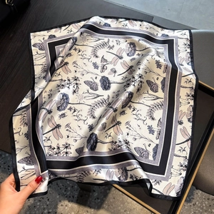 Retro dragonfly and butterfly print 100% mulberry silk 53cm square scarf for women