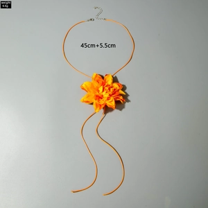 Detail of 45cm orange fabric camellia choker necklace with lobster clasp and extension chain