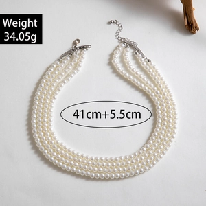 Detail of four-layer faux pearl necklace with silver lobster clasp, weight 34.05g, 41cm length