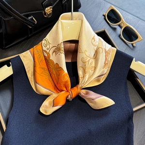 Pure Mulberry Satin Square Scarf Butterfly Flower Print Elegant Retro Fashionable Neck Scarf Handbag Accessory For Women