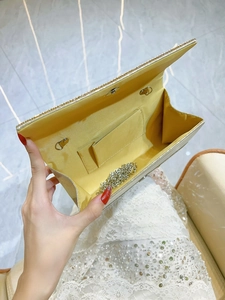 Elegant champagne glitter evening clutch bag with detachable silver chain strap and card slot