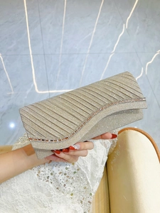 Pleated Glitter Evening Clutch Bag With Rhinestones Detachable Chain For Wedding Party Banquet Women Fashion