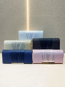 Elegant sequin evening clutch bags with pleated satin detail in five luxury colors
