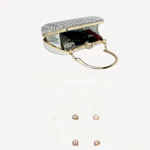 Silver rhinestone evening bag open view showing large capacity for essentials