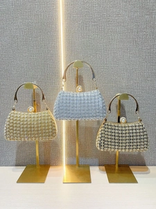 Elegant rhinestone evening bags in gold silver and black with pearl clasp and metal handles