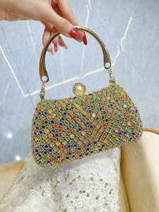 Women Luxury Rhinestone Evening Bag Faux Artificial Pearl Clasp Metal Handle Clutch Bag With Removable Chain For Wedding Party