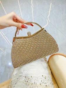 Luxury Women Rhinestone Evening Clutch Bag Metal Handle Detachable Chain Strap Wedding Party Banquet Elegant Handbag