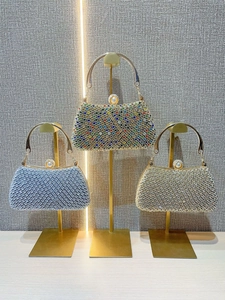 Elegant evening clutch bags with rhinestones and pearl handle in multiple colors
